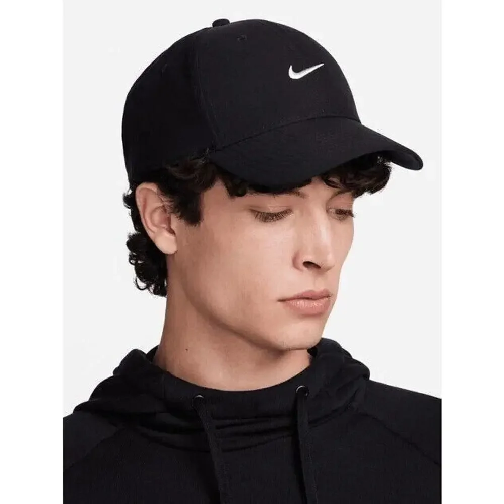 Nike Dri Fit Rise Club Black White Swoosh Cap Hat Unisex L/XL Adult FV5563 010
